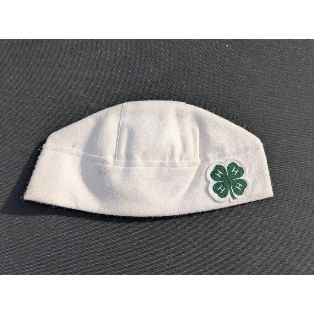 Vintage 4H Member's Hat Garrison Wool Felt White 1950s Clover